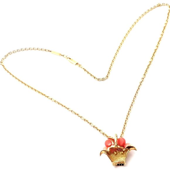 Authentic Van Cleef & Arpels 18k Gold Coral Bead Fruit Basket Pendant Necklace - Picture 7 of 14